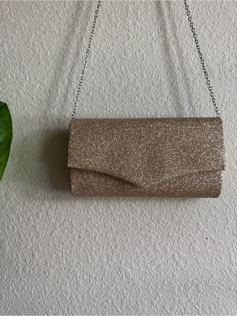 Sparkling Rose Gold Evening Clutch with Chain Strap